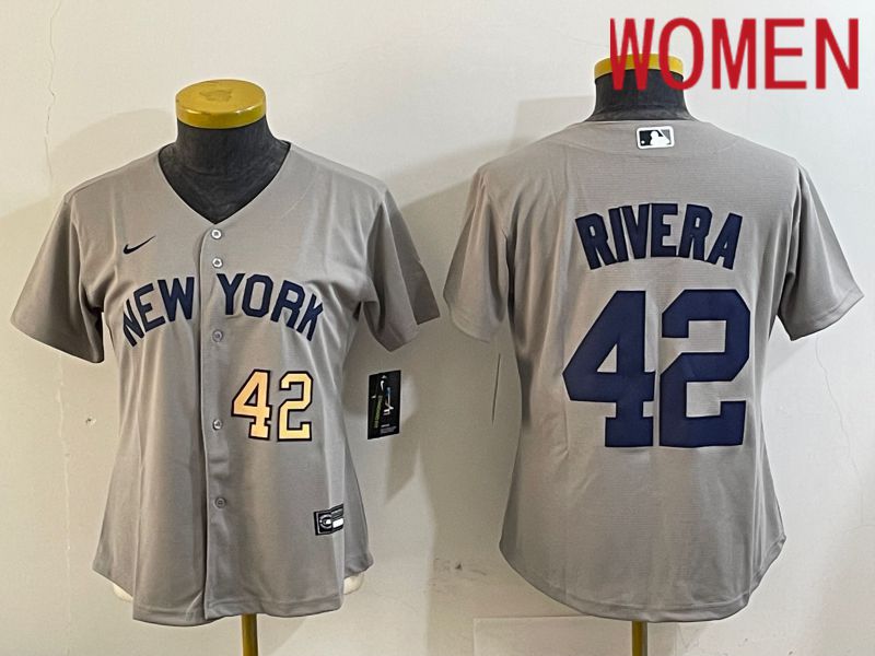 Women New York Yankees 42 Rivera Grey Game Nike 2024 MLB Jersey style 1